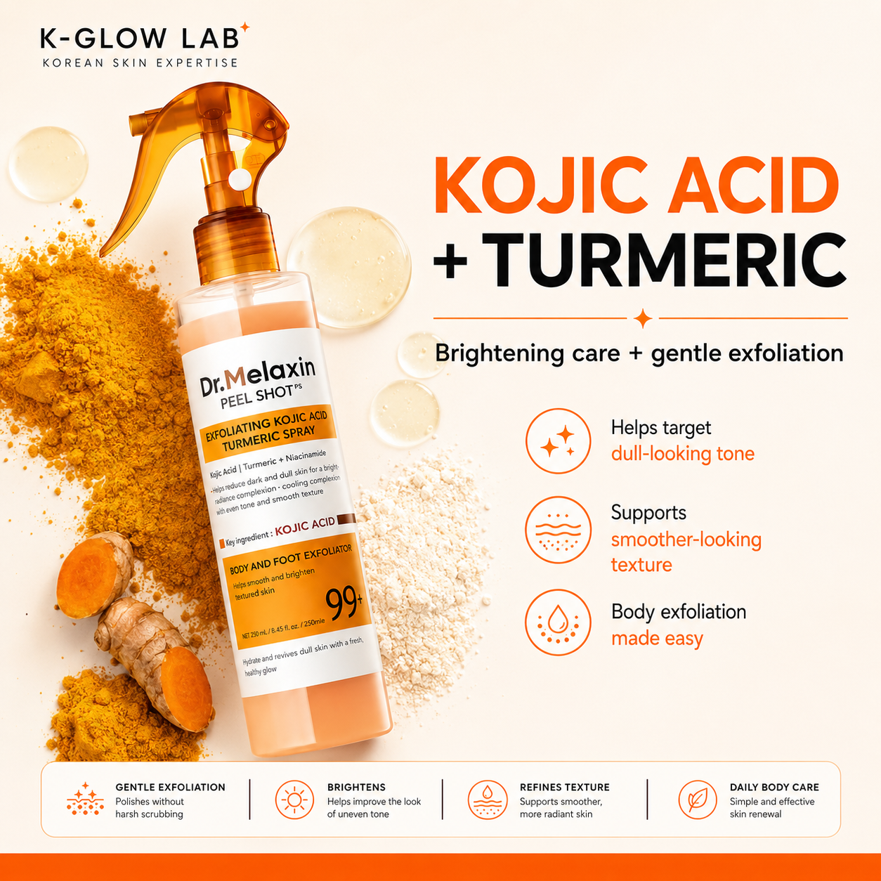 Dr.Melaxin® Peel Shot (BUY 1  GET 1 FREE)| Exfoliating Kojic Acid Turmeric Spray 200ml
